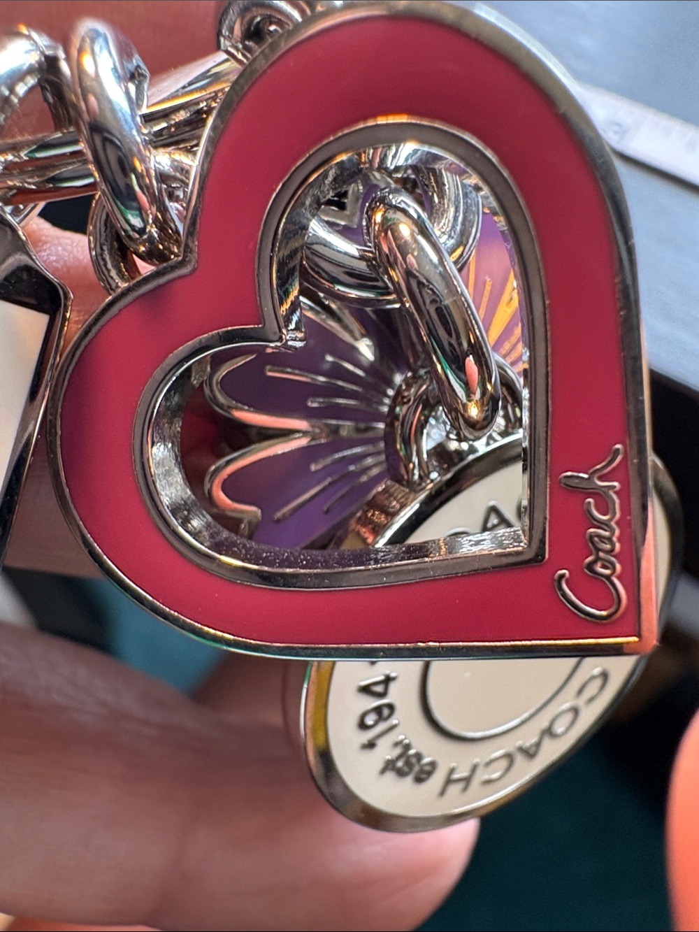 Coach Pink Heart & Purple Daisy Key Ring - Picture 5 of 5